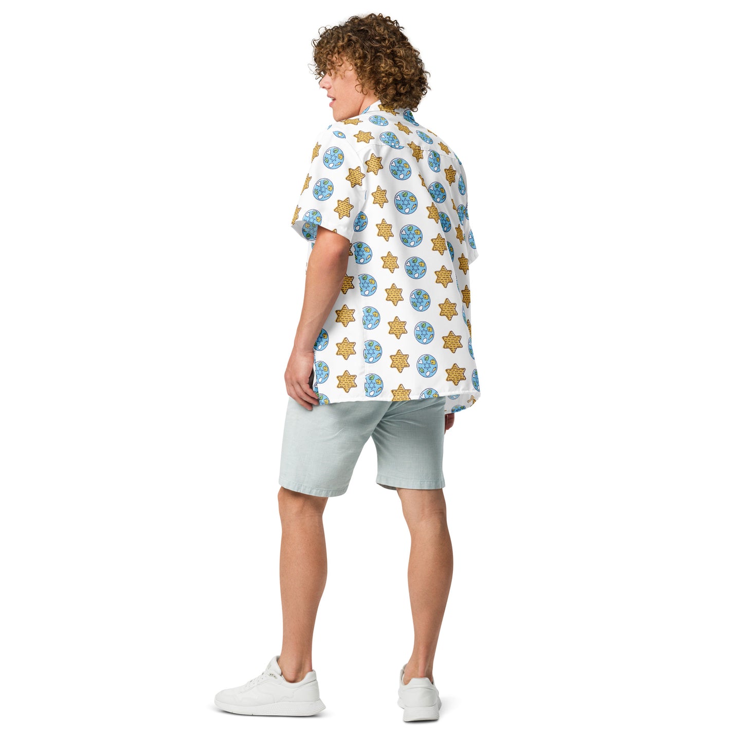 Star of David Matzah and Seder Plate Button-Down Shirt - Embrace Tradition with a Modern Twist