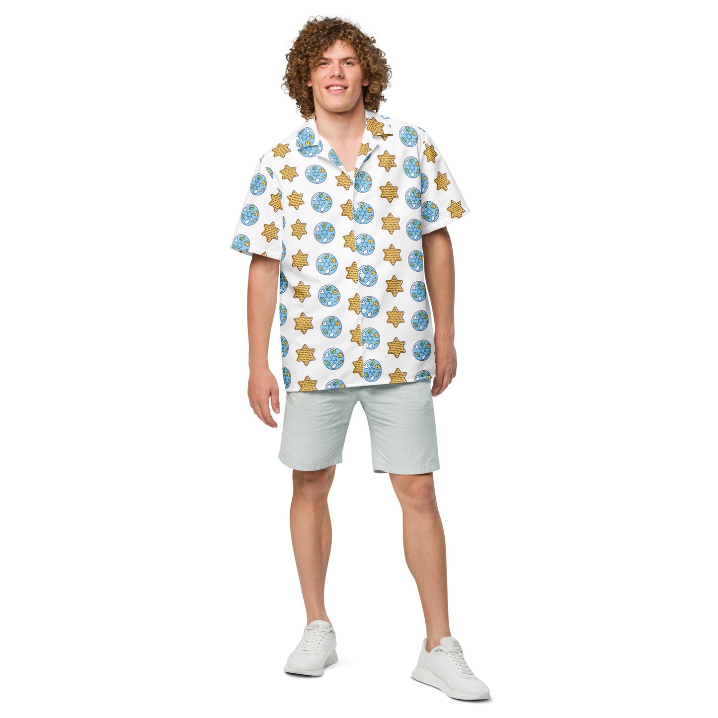 Star of David Matzah and Seder Plate Button-Down Shirt - Embrace Tradition with a Modern Twist