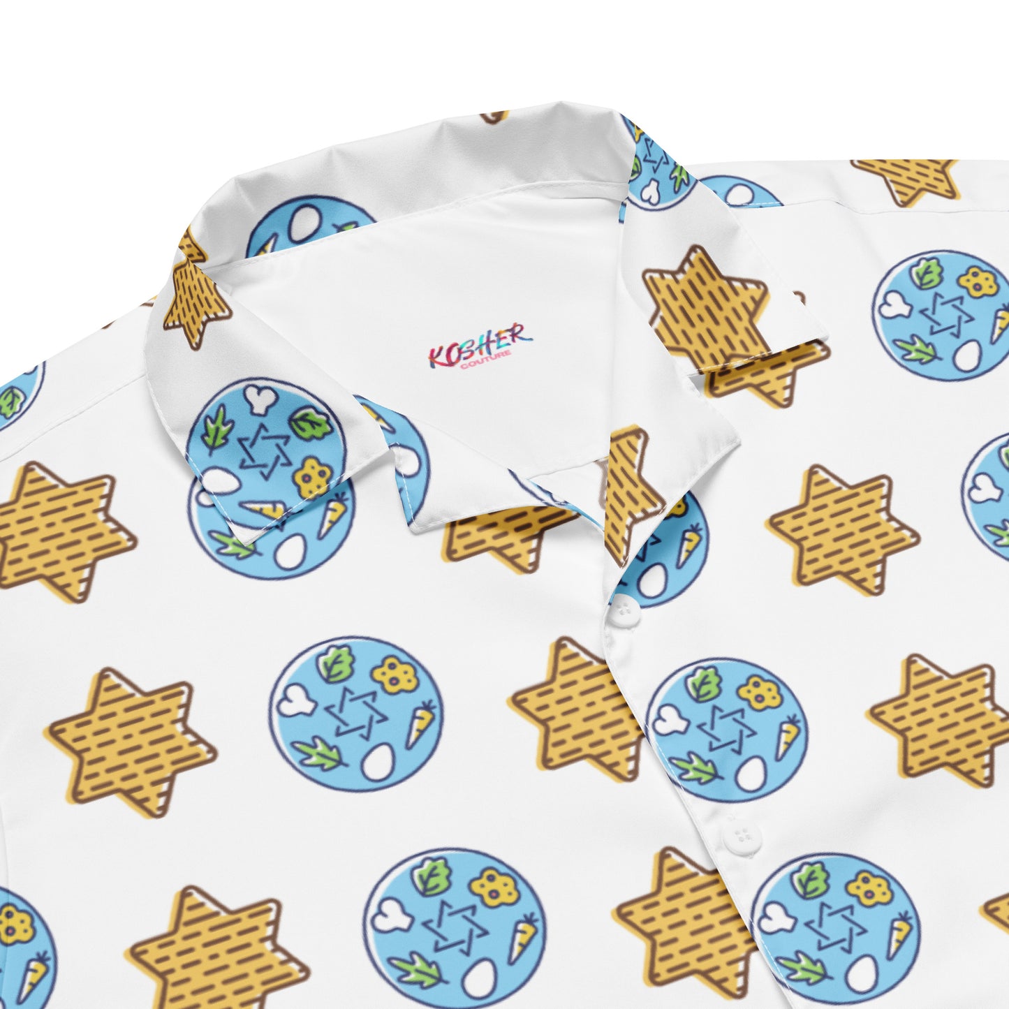 Star of David Matzah and Seder Plate Button-Down Shirt - Embrace Tradition with a Modern Twist